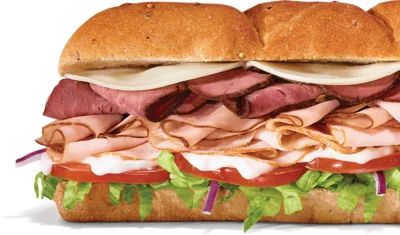 Subway signature dishes Footlong Subway Club (920 calories)
6-inch Tuna Sub (430 calories)
Chocolate Chip Cookie (210 calories)